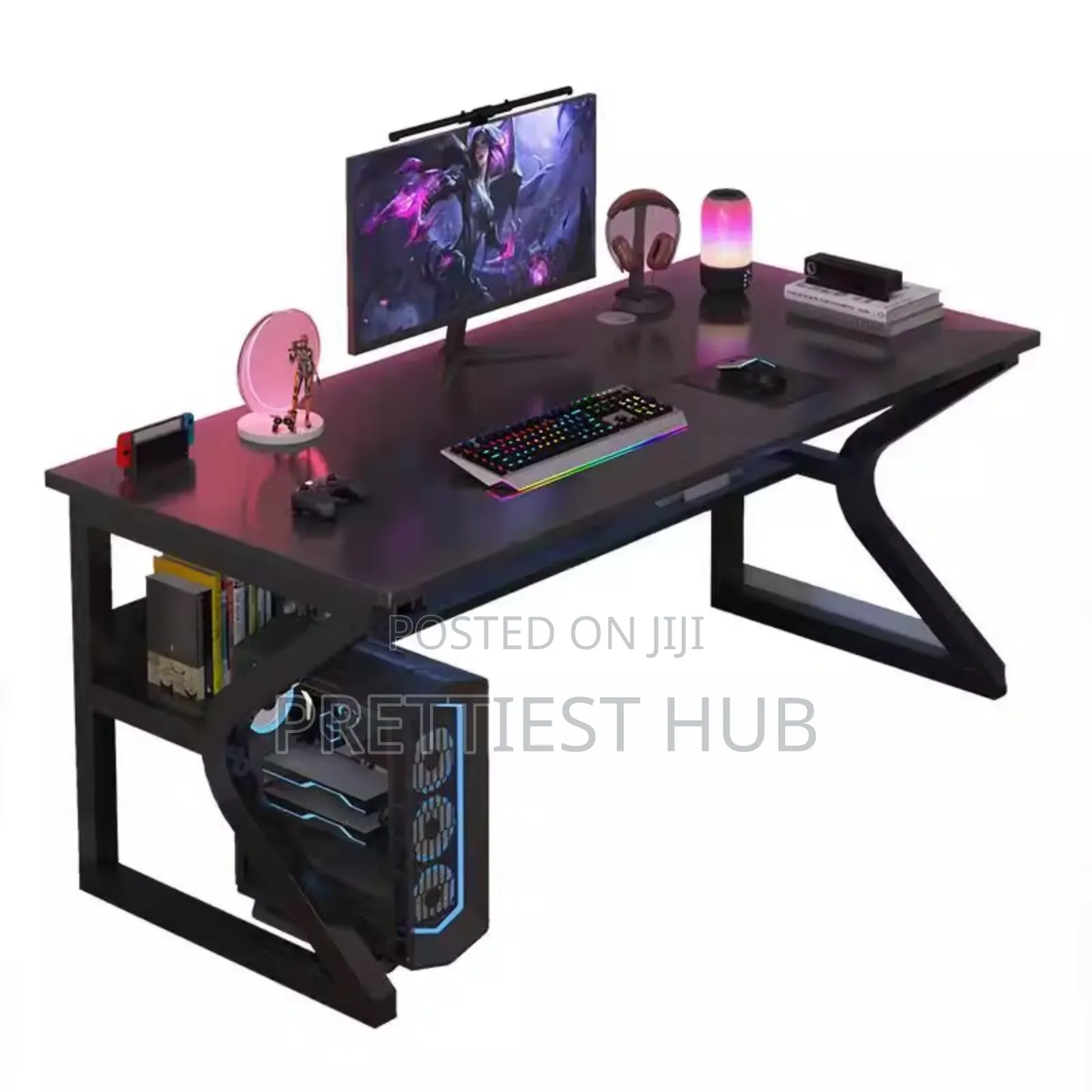 Gaming Office Studio Desk With Beneath Bookshelf