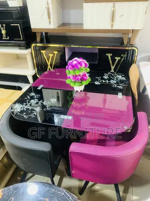 Modern Red Black 4-Seater Glass Dining Set
