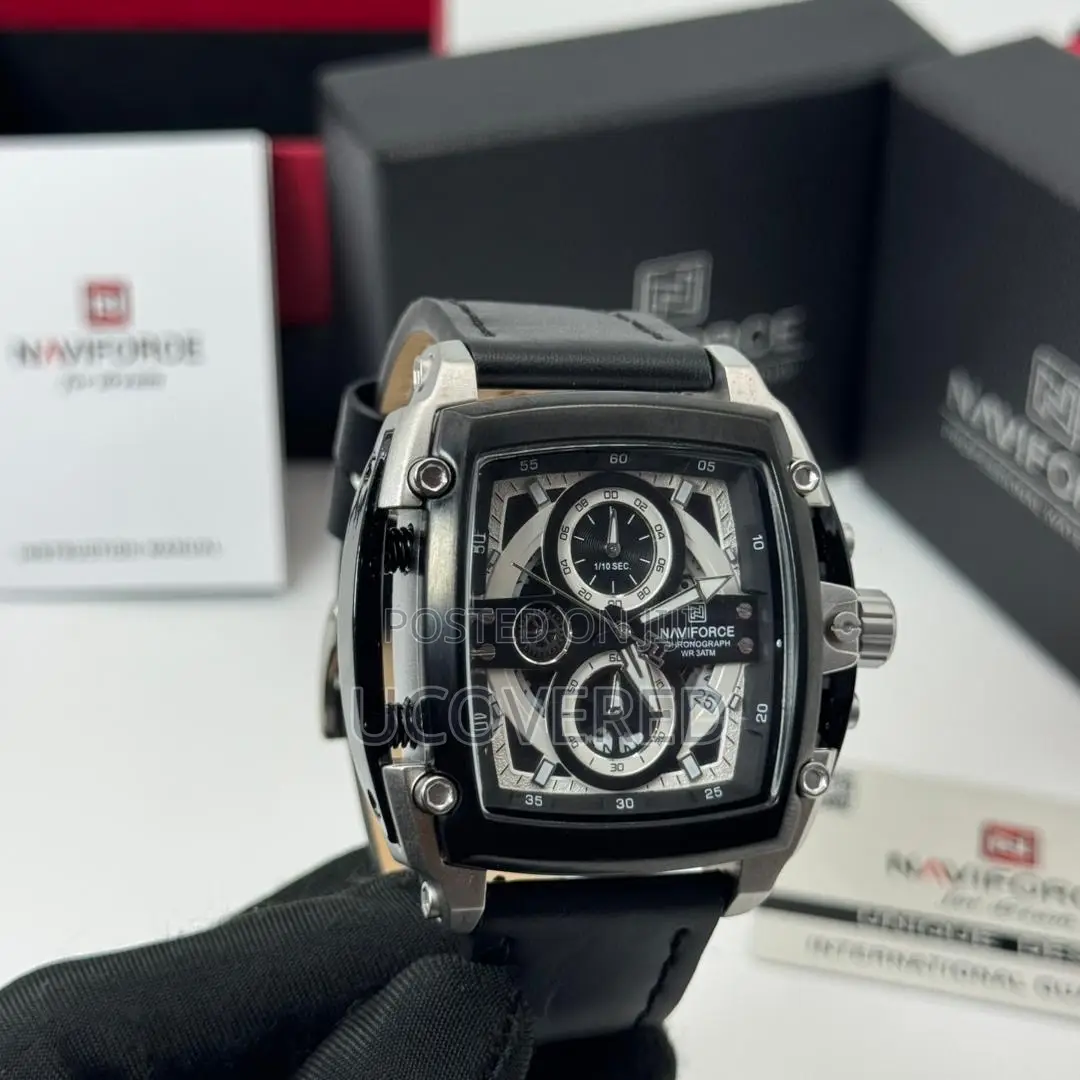 Naviforce Leather Strap Chronograph And Tonneau-shaped Zinc Alloy