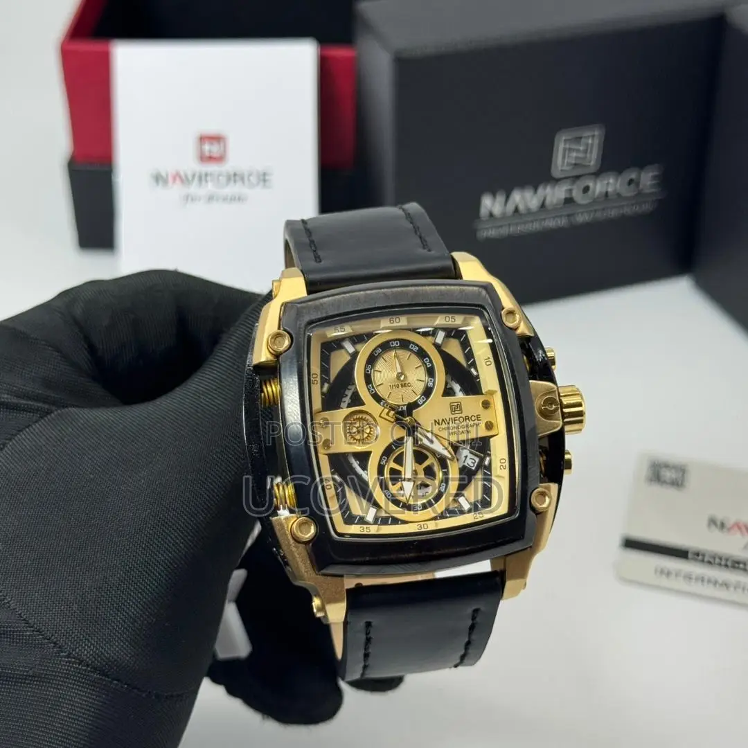 Naviforce Leather Strap Chronograph And Tonneau-shaped Zinc Alloy