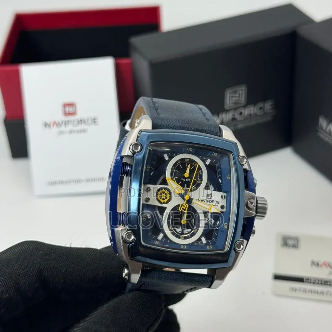 Naviforce Leather Strap Chronograph And Tonneau-shaped Zinc Alloy