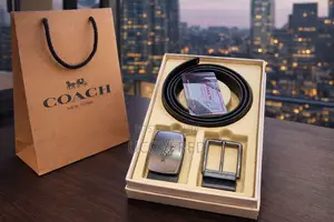 Coach Reversible Leather Belt With Multiple Buckles