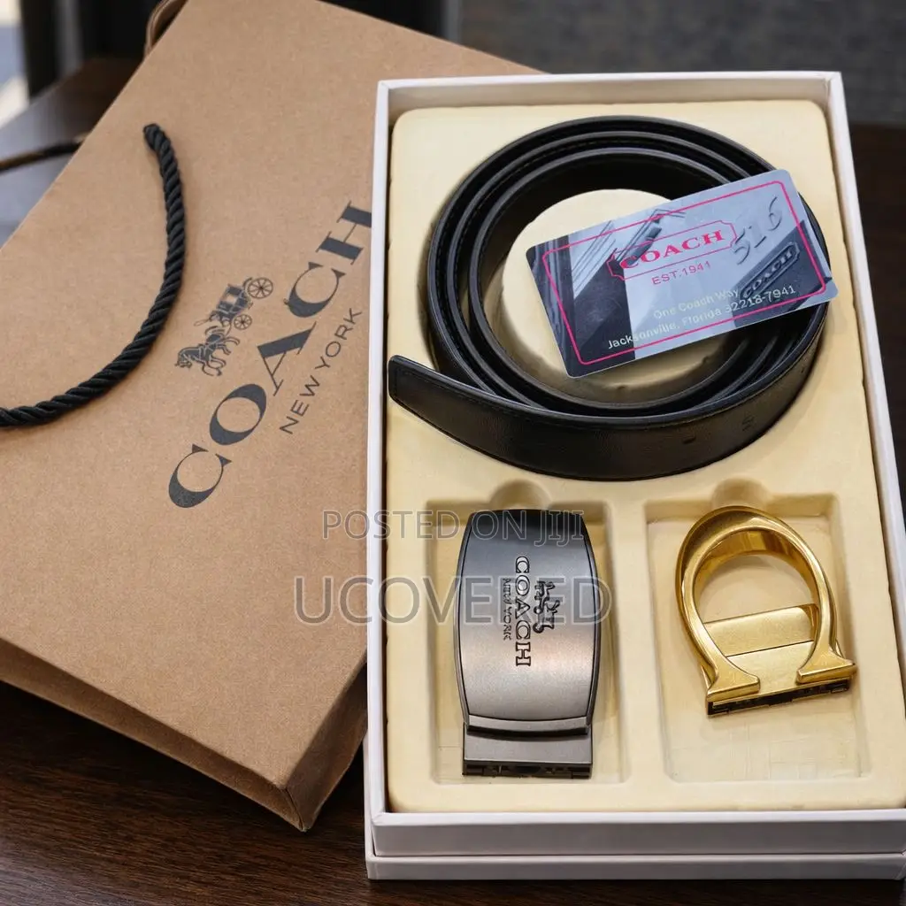 Coach Reversible Leather Belt With Multiple Buckles