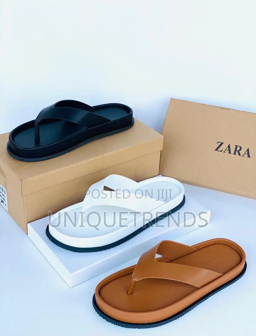 Quality Zara Leather Chunky Flip-Flops
