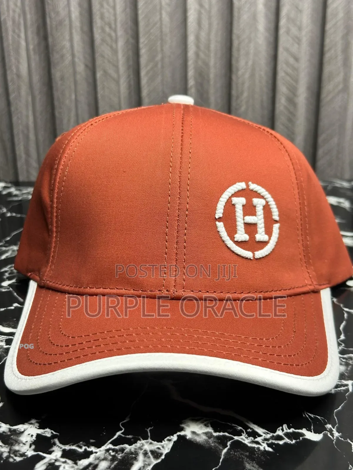 Orange And White Hermès Baseball Cap With An Embroidered H Logo