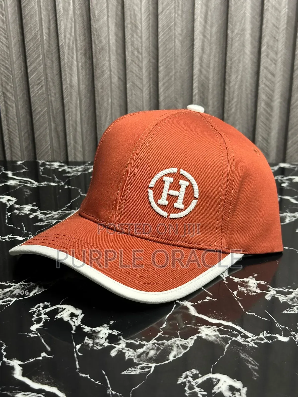 Orange And White Hermès Baseball Cap With An Embroidered H Logo