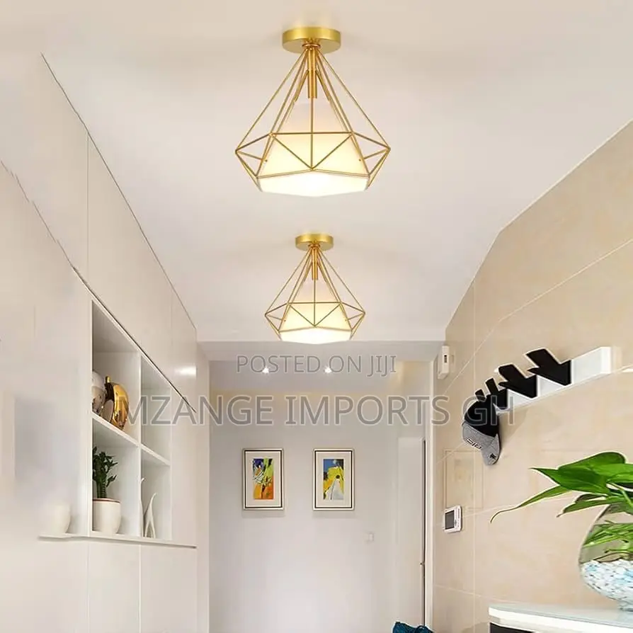 2pcs Golden Triangular Pendant Light