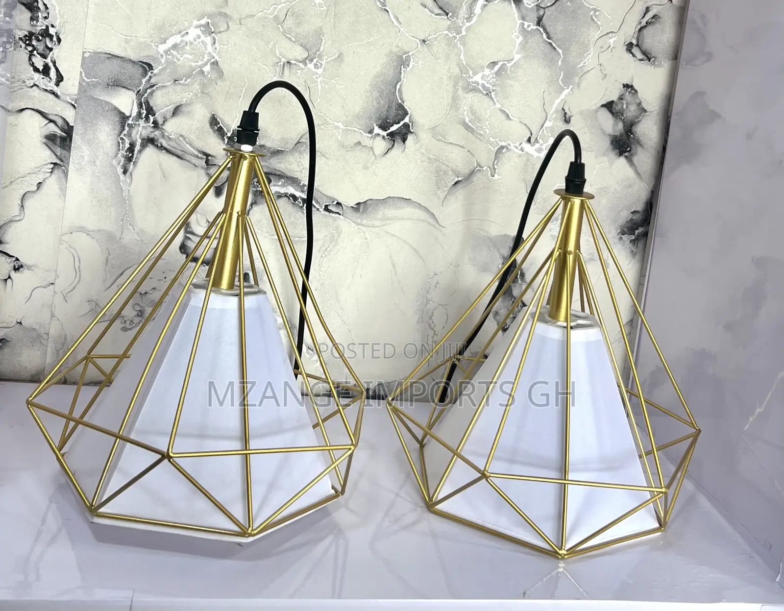 2pcs Golden Triangular Pendant Light