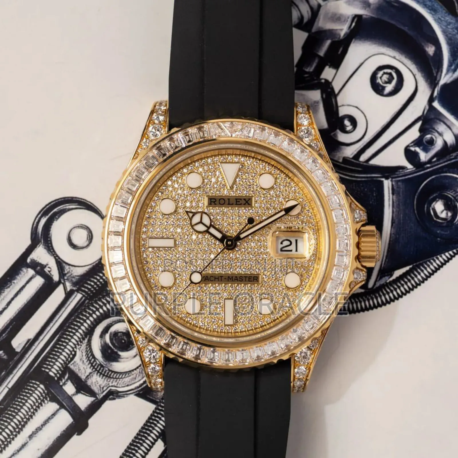 Rolex Yacht-master In Yellow Gold- With A Pavé Diamond Dial.