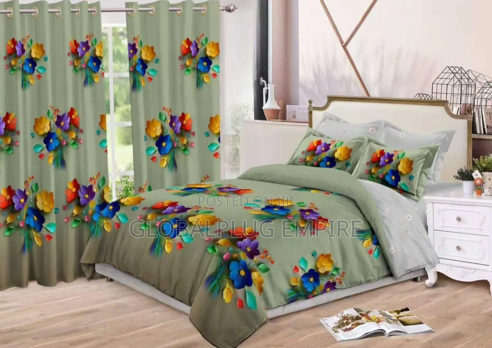8-Piece Duvet Bedroom Set – Duvet, 4 Pillowcases, Bedsheet Curtains