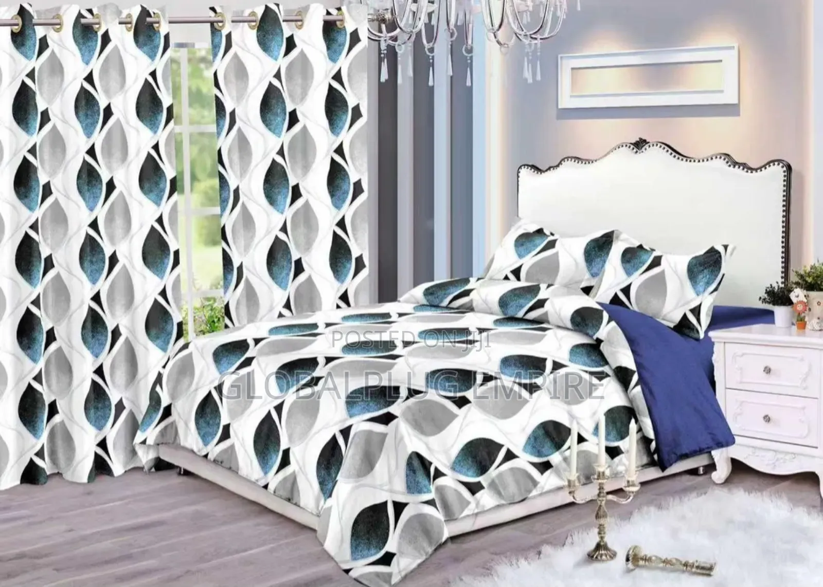 8-Piece Duvet Bedroom Set – Duvet, 4 Pillowcases, Bedsheet Curtains