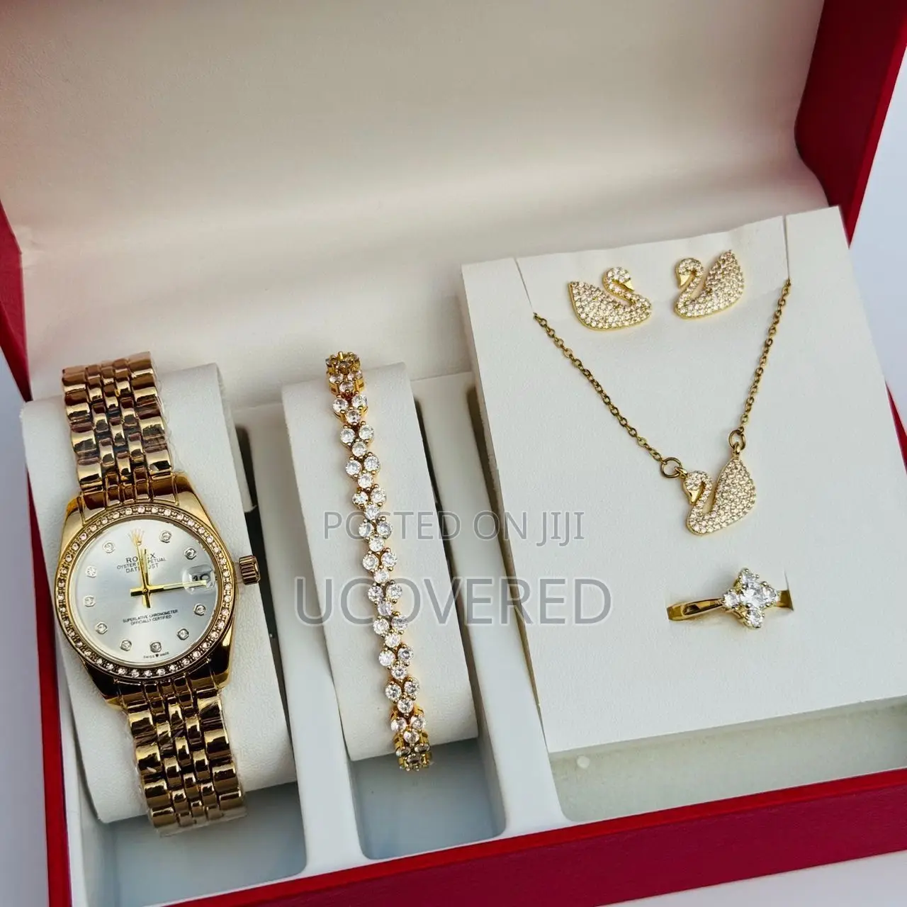 Ladies Watch + Bracelet + Necklace + Earrings Set