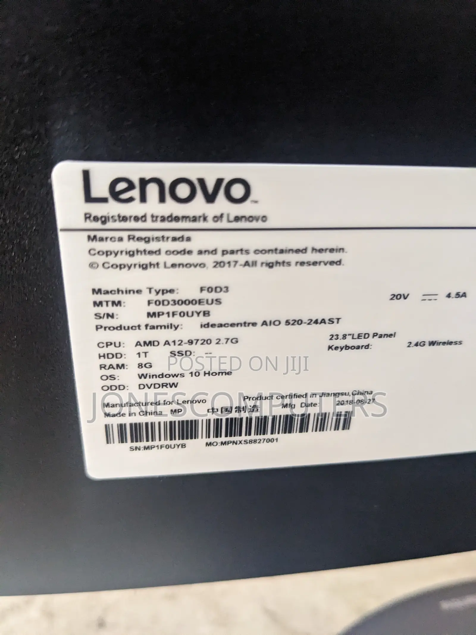 Desktop Computer Lenovo ideacentre AIO 520 8GB AMD HDD 1T