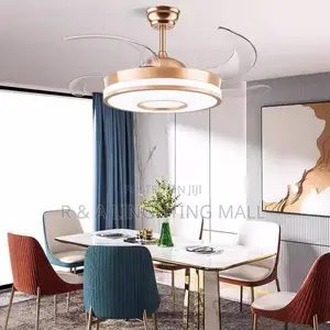 Smart Retractable Golden Crystal Fan Light + Remote Control