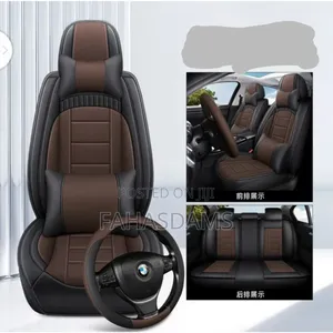 Brown and Black Leather Seat Cover With Steering Cover