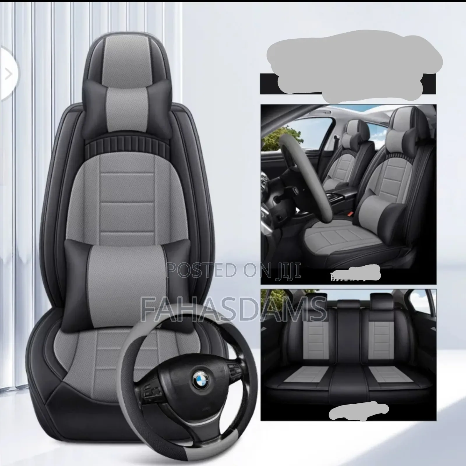 Brown and Black Leather Seat Cover With Steering Cover