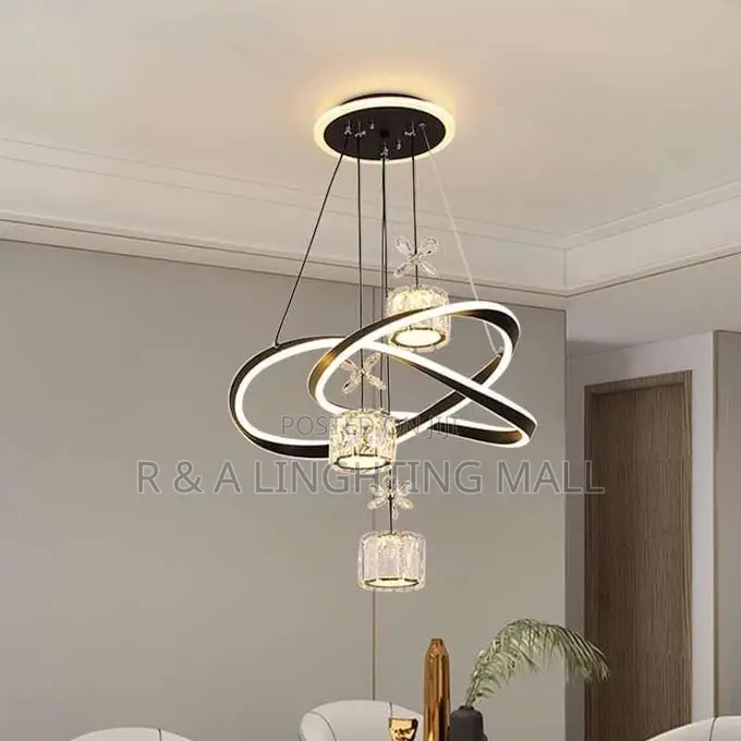Modern Crystal Led Pendant Lamp - 48w - Black/Gold
