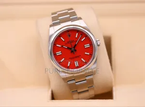 Rolex Oyster Perpetual 41mm Silver Coral Red Dial Watch