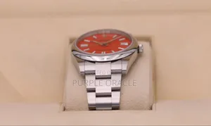 Rolex Oyster Perpetual 41mm Silver Coral Red Dial Watch