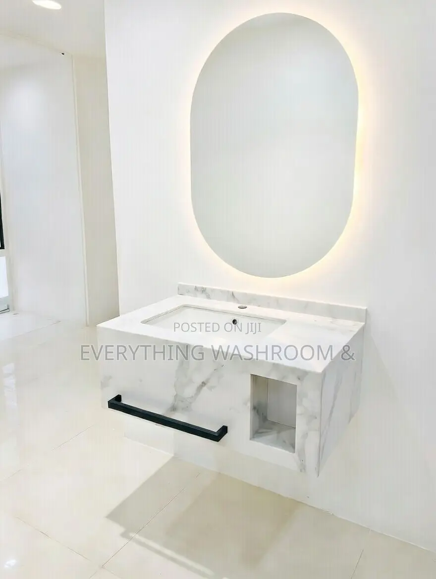Modern 80cm Marble Bathroom Vanity Cabinet With Oval Led Mirror
