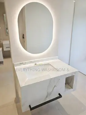 Modern 80cm Marble Bathroom Vanity Cabinet With Oval Led Mirror