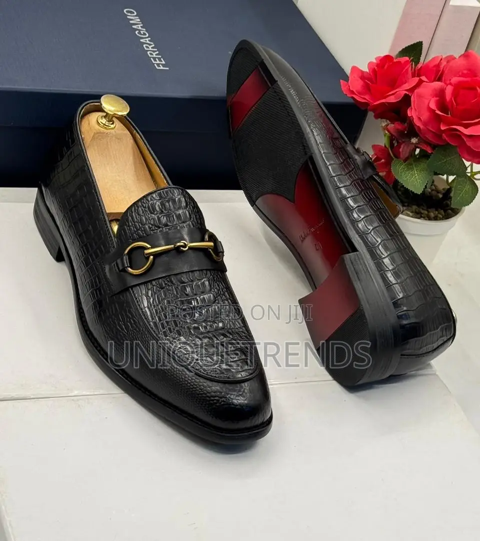 Ferragamo Crocodile-Pattern Leather Shoes