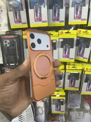 Orange Metal and Leather Magnetic Kickstand Phone Case