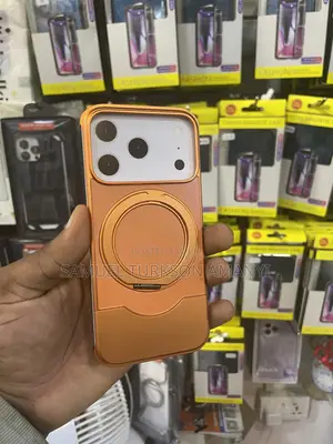 Orange Metal and Leather Magnetic Kickstand Phone Case