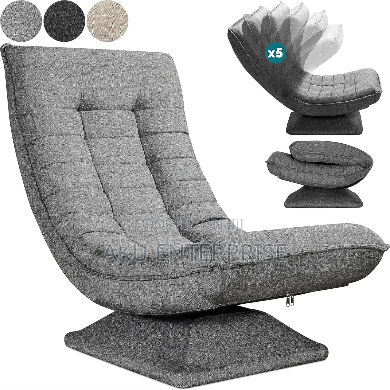 Adjustable Chair Backrest 360 Rotate Relax Floor Lounge Chair Grey