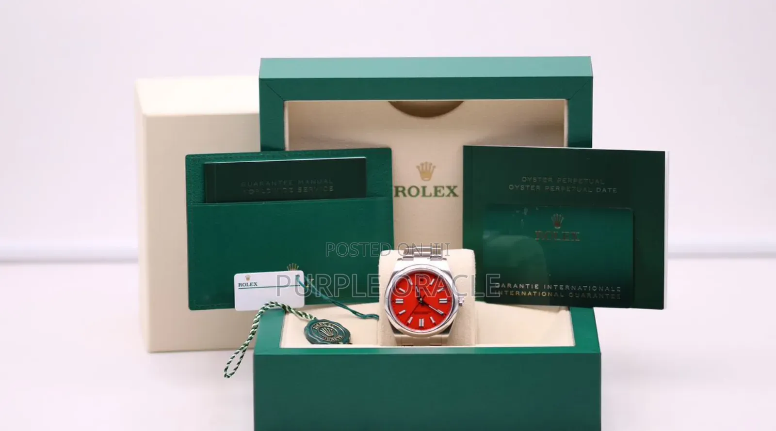 Rolex Oyster Perpetual 41mm Silver Coral Red Dial Watch