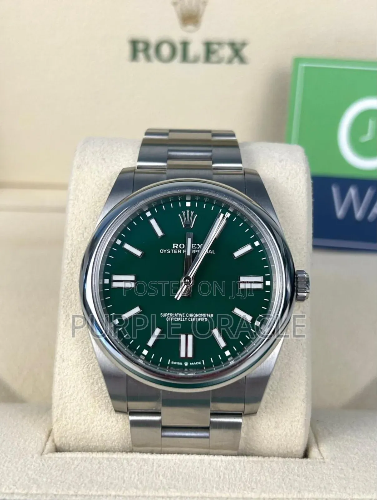 Rolex Oyster Perpetual 41mm Silver Green Dial Watch