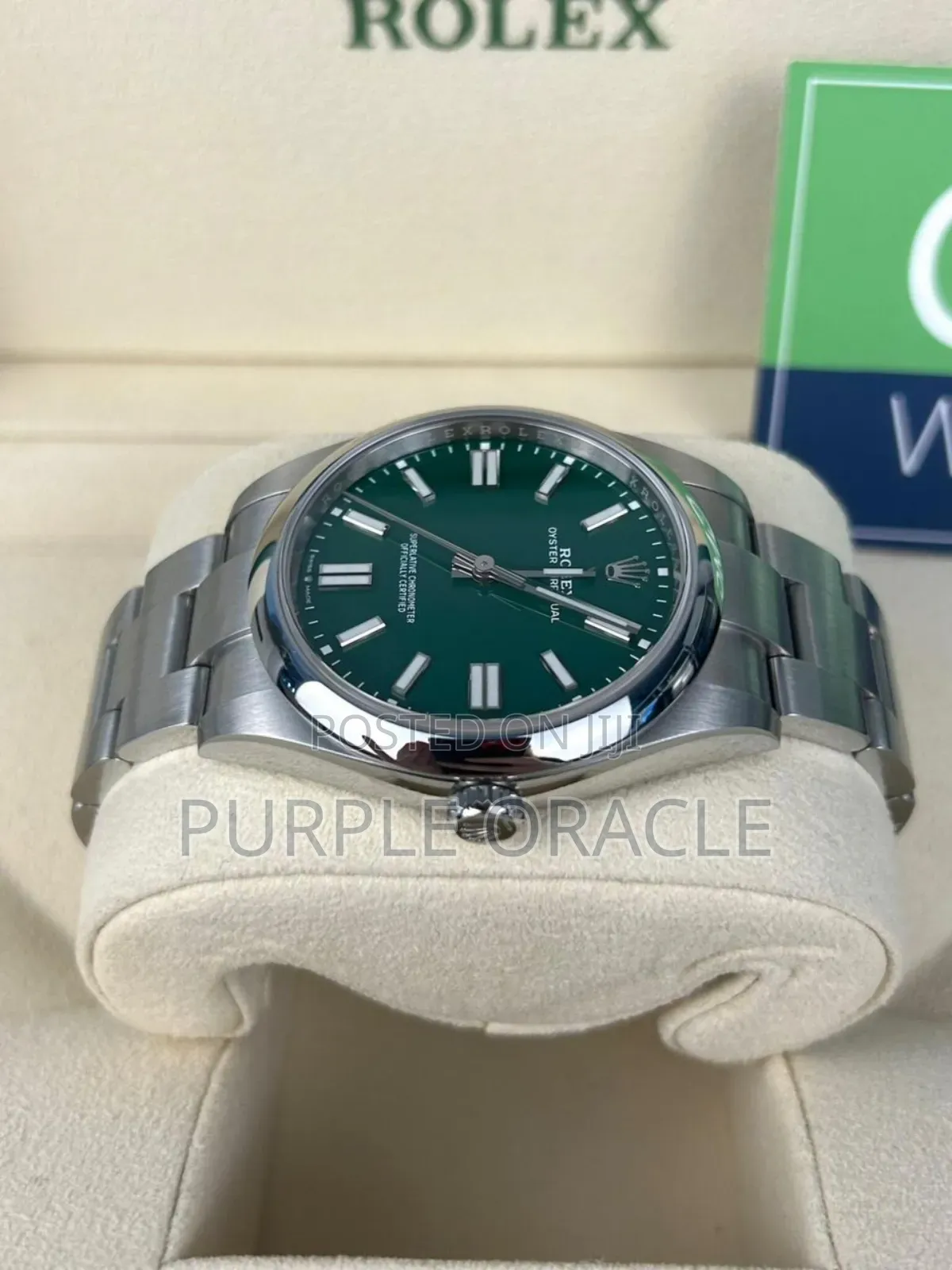 Rolex Oyster Perpetual 41mm Silver Green Dial Watch