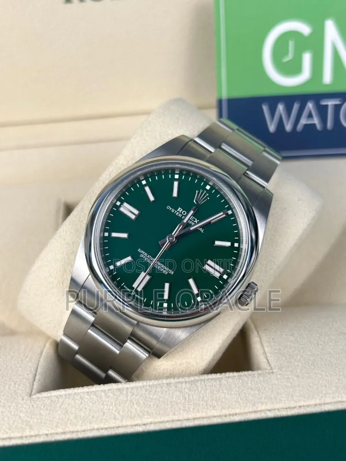 Rolex Oyster Perpetual 41mm Silver Green Dial Watch