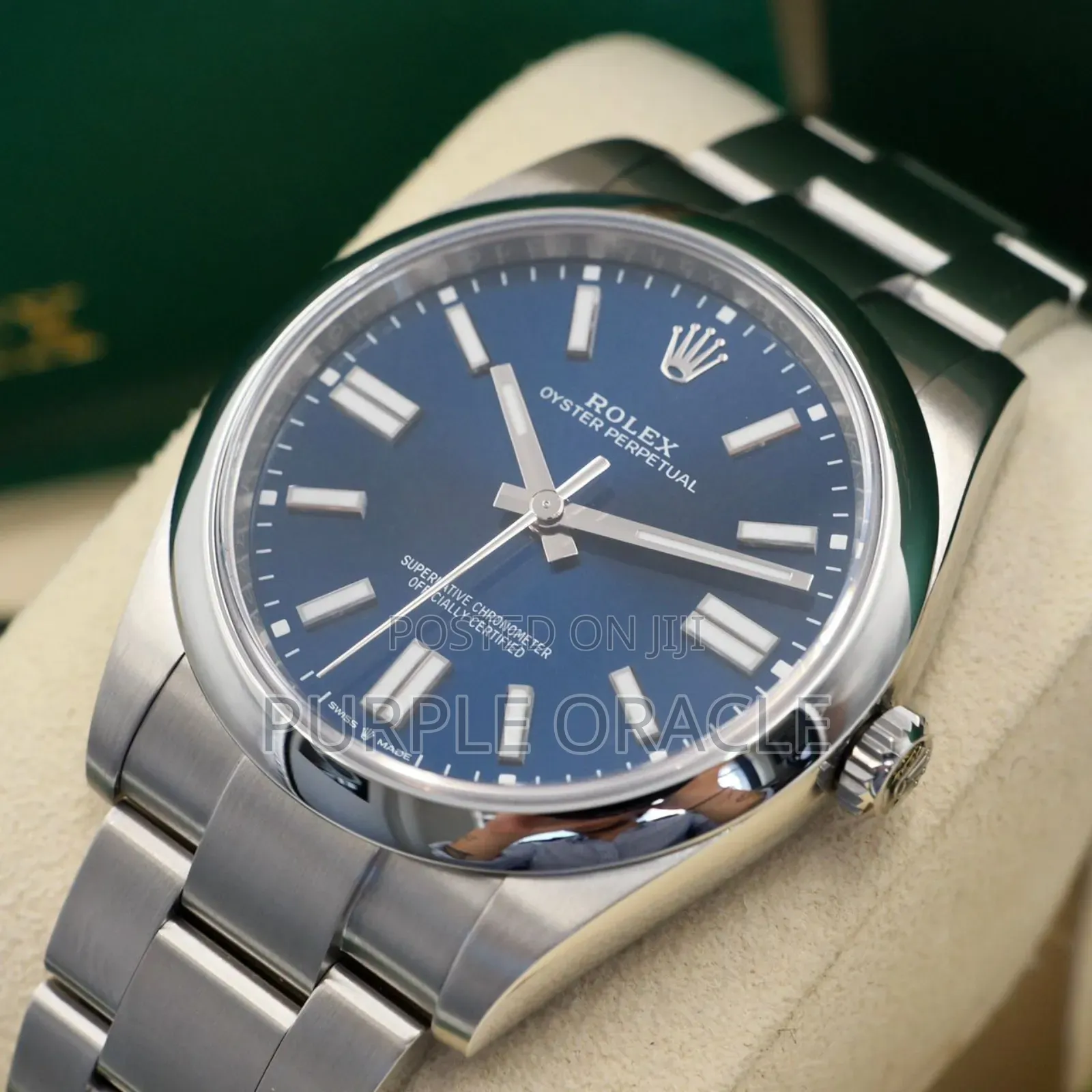Rolex Oyster Perpetual 41mm Silver Blue Sunburst Dial Watch