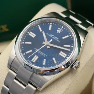 Rolex Oyster Perpetual 41mm Silver Blue Sunburst Dial Watch
