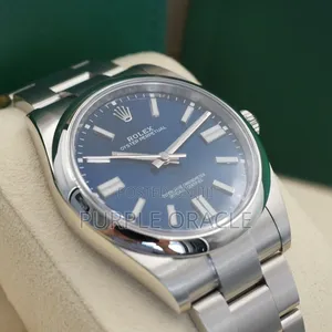Rolex Oyster Perpetual 41mm Silver Blue Sunburst Dial Watch
