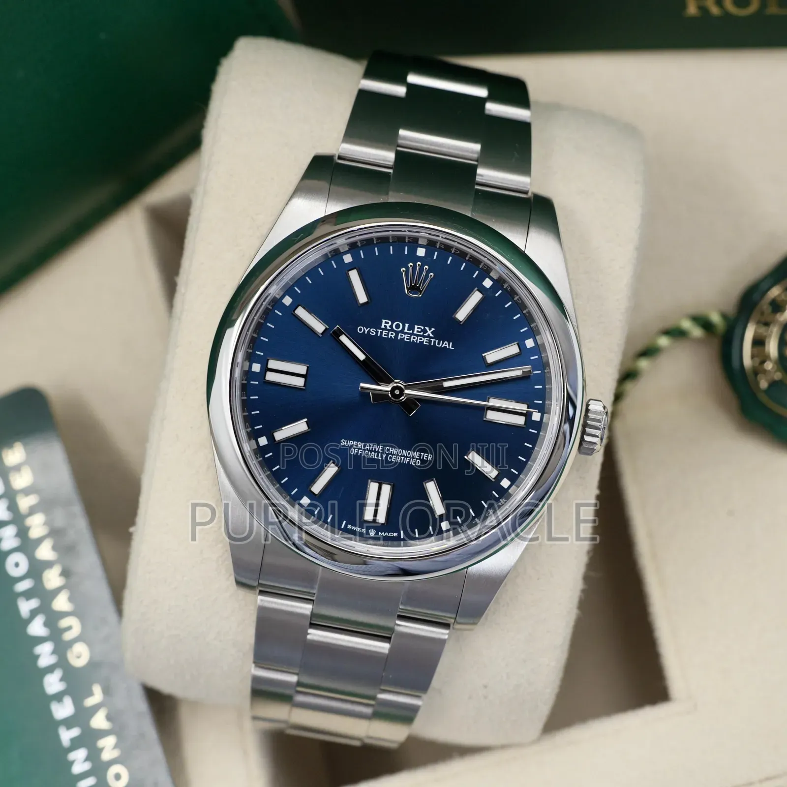 Rolex Oyster Perpetual 41mm Silver Blue Sunburst Dial Watch