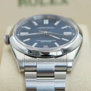 Rolex Oyster Perpetual 41mm Silver Blue Sunburst Dial Watch