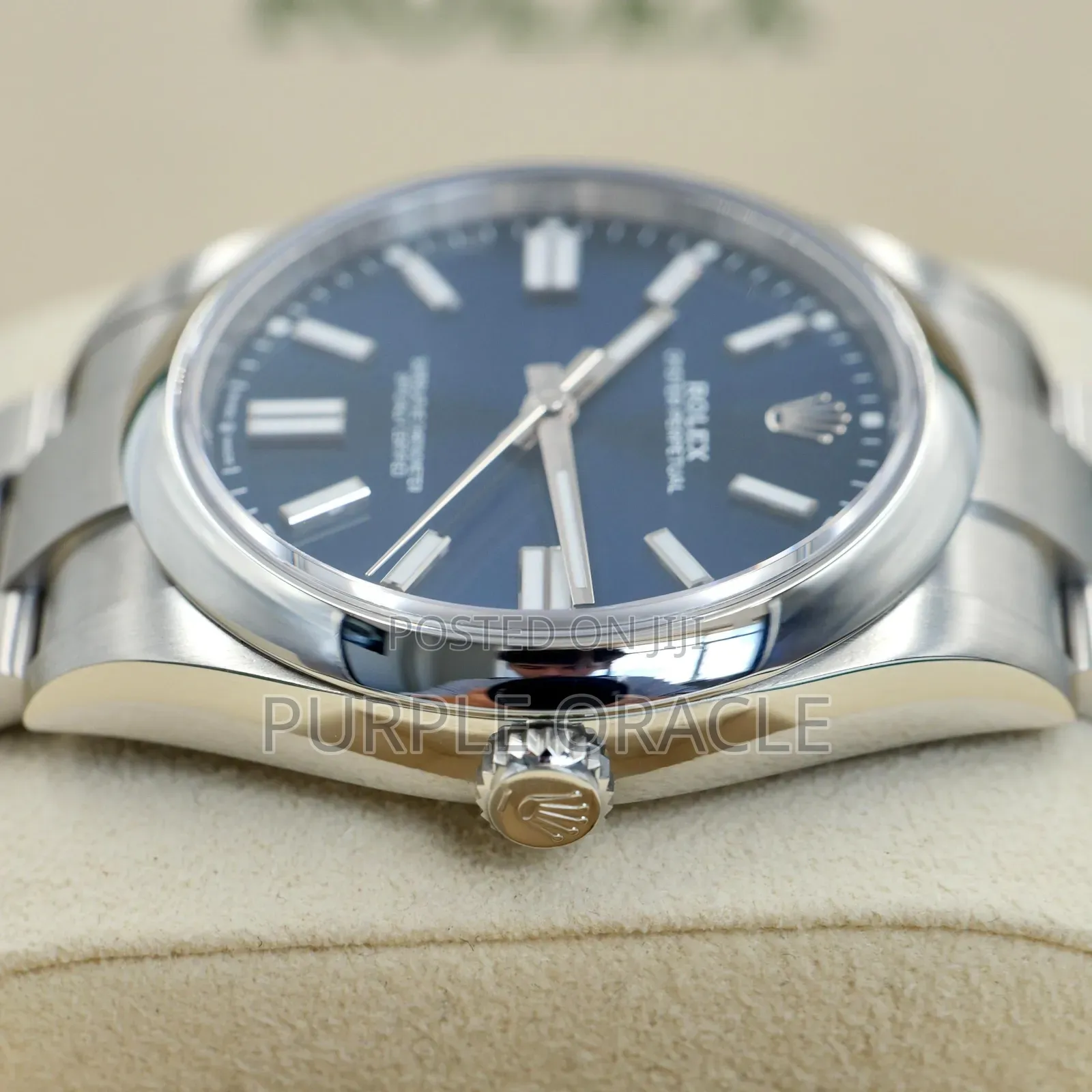 Rolex Oyster Perpetual 41mm Silver Blue Sunburst Dial Watch