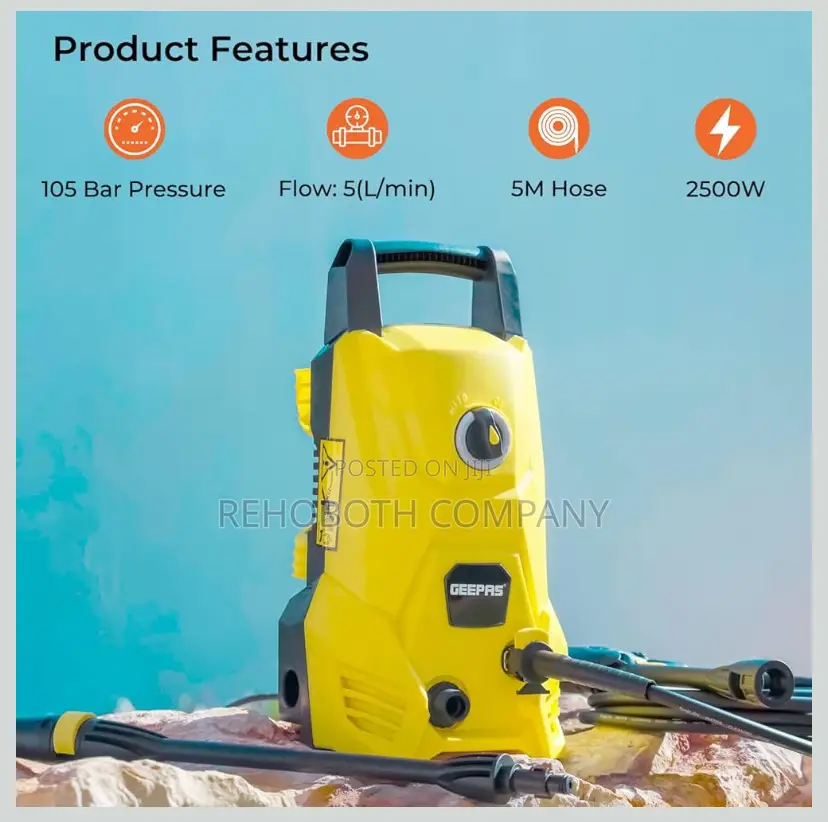 Geepas Gcw19029 2500w High Pressure Car Washer, Yellow/Black