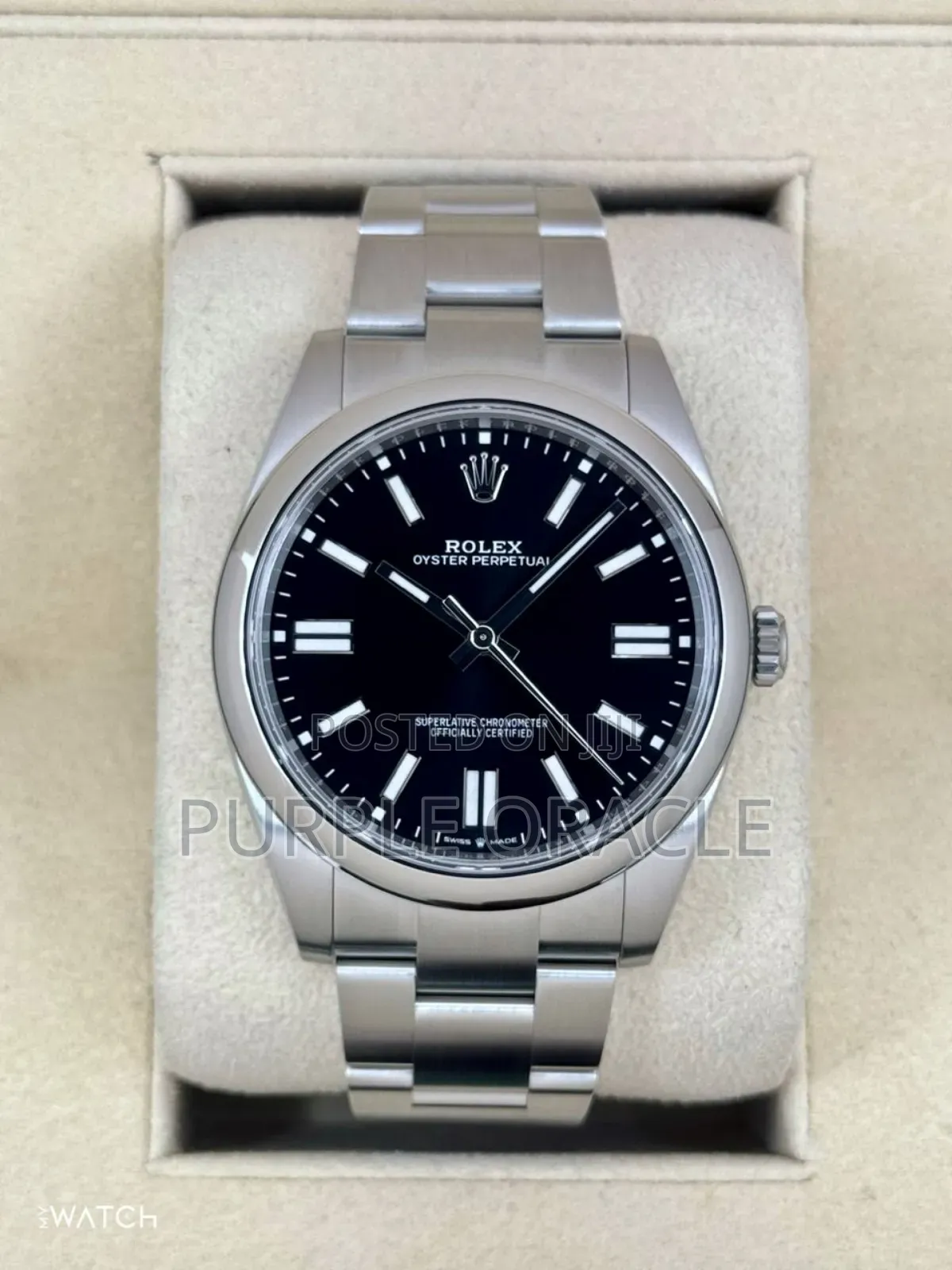 Rolex Oyster Perpetual 41mm Silver Black Dial Watch