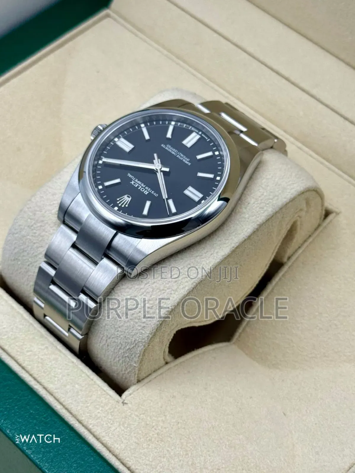 Rolex Oyster Perpetual 41mm Silver Black Dial Watch