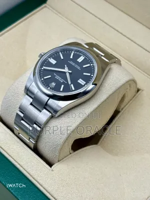 Rolex Oyster Perpetual 41mm Silver Black Dial Watch