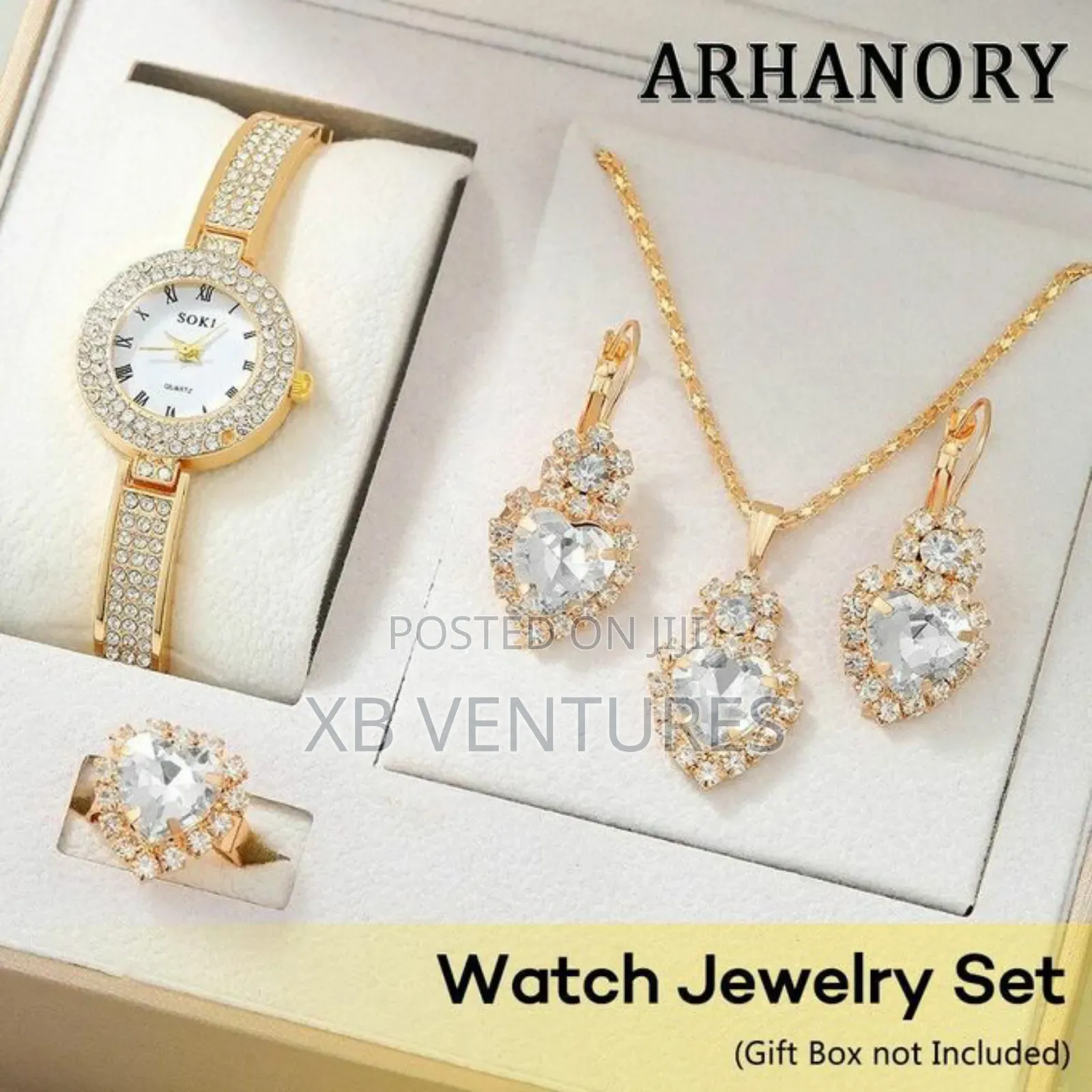 Arhanory Dainty Quartz Watch With Necklace Earrings Ring Set