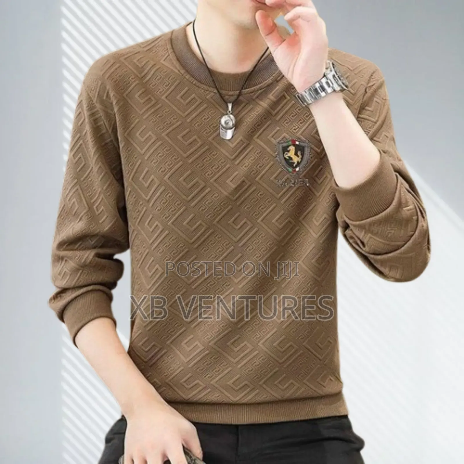 Comfy Unique Weave Design Long Sleeve T-Shirt,
-Khak