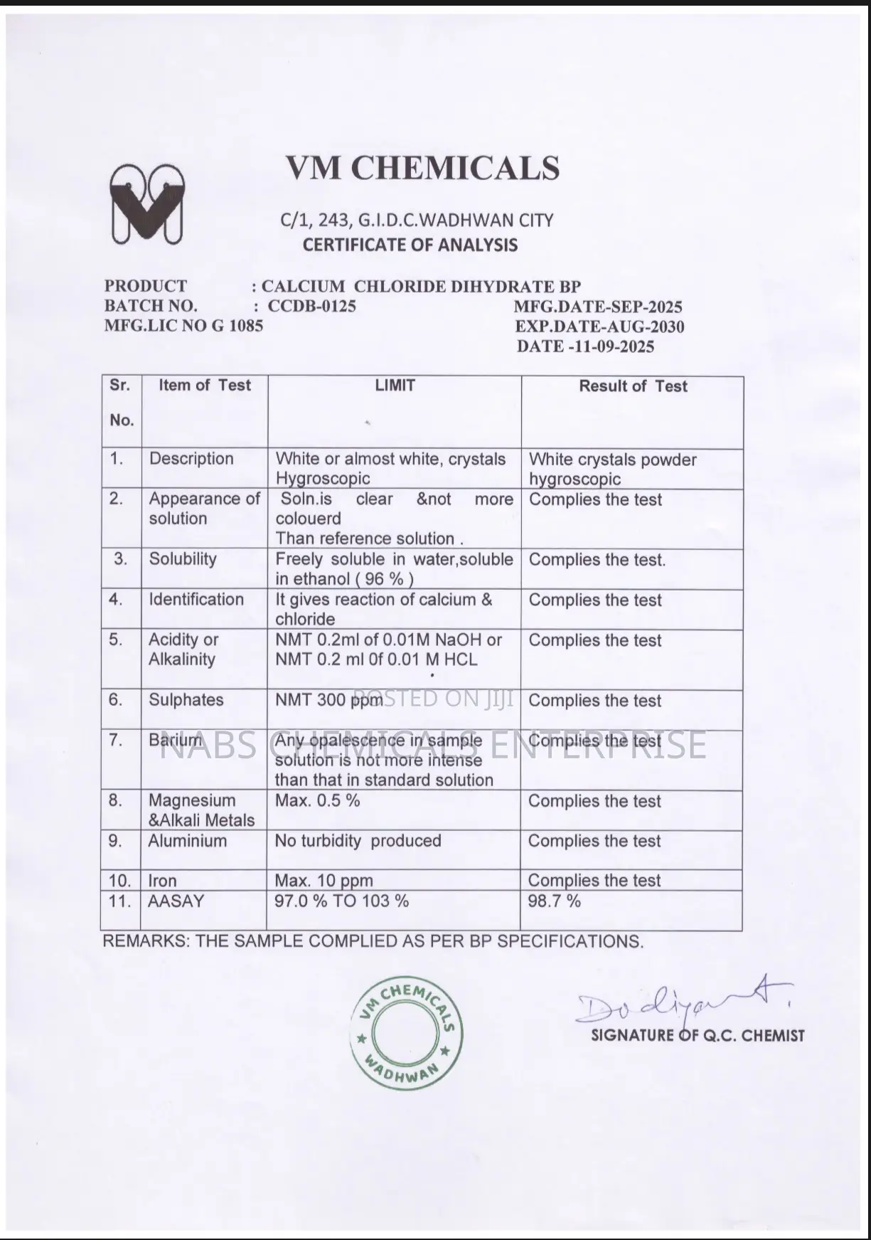 Calcium Chloride Bp