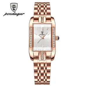 Women's White and Gold Square Luxury Stainless Steel Quartz Watch