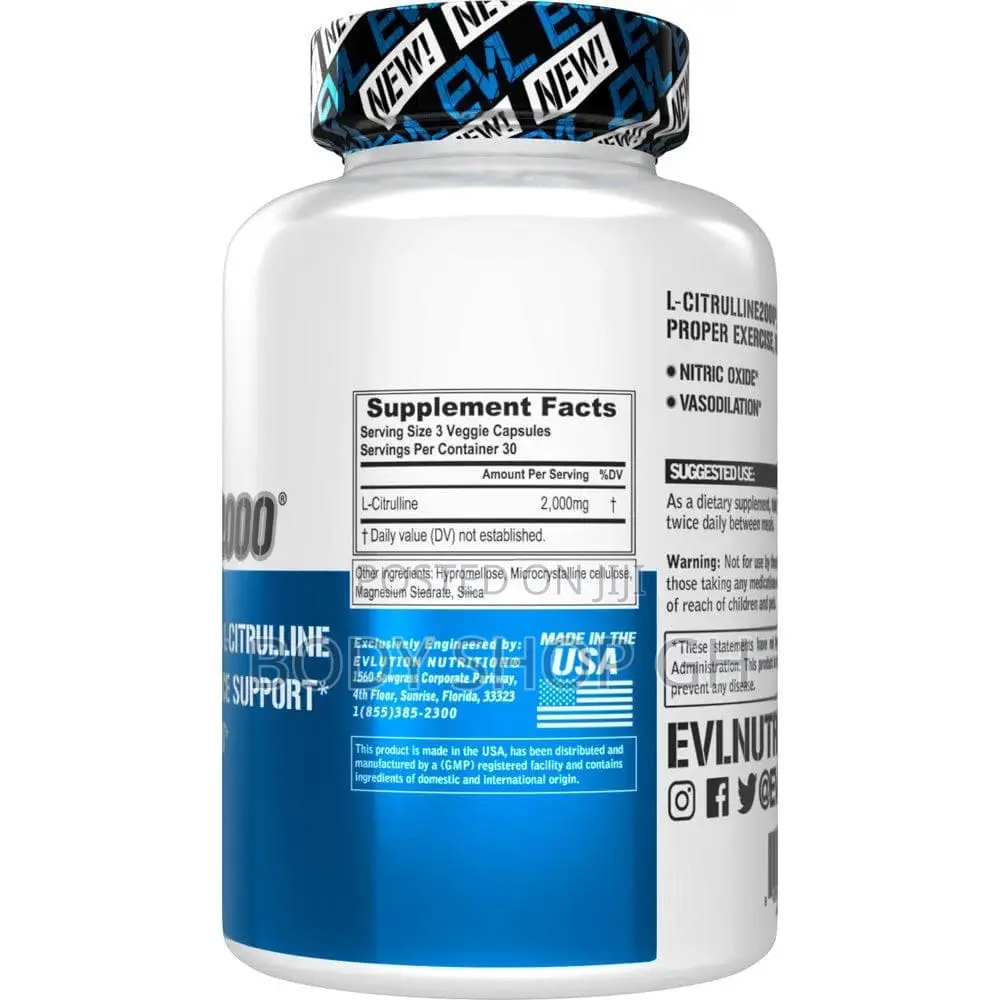 L-citrulline 2000 High Strength L Citrulline Capsules / Nitric Oxide