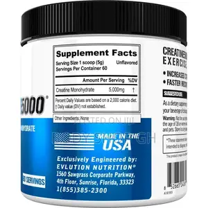 Evlution Creatine Monohydrate 5mg - 100% Pure Platinum for Muscles