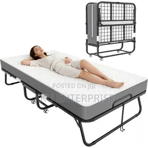 Folding Bed With Mattress Rollaway Bed for Guests, Sturdy Frame